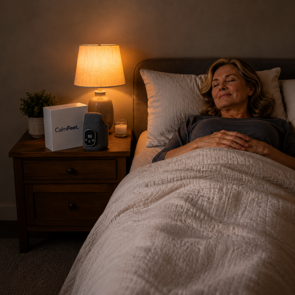 CalmFeet Triple Therapy Massager in use
