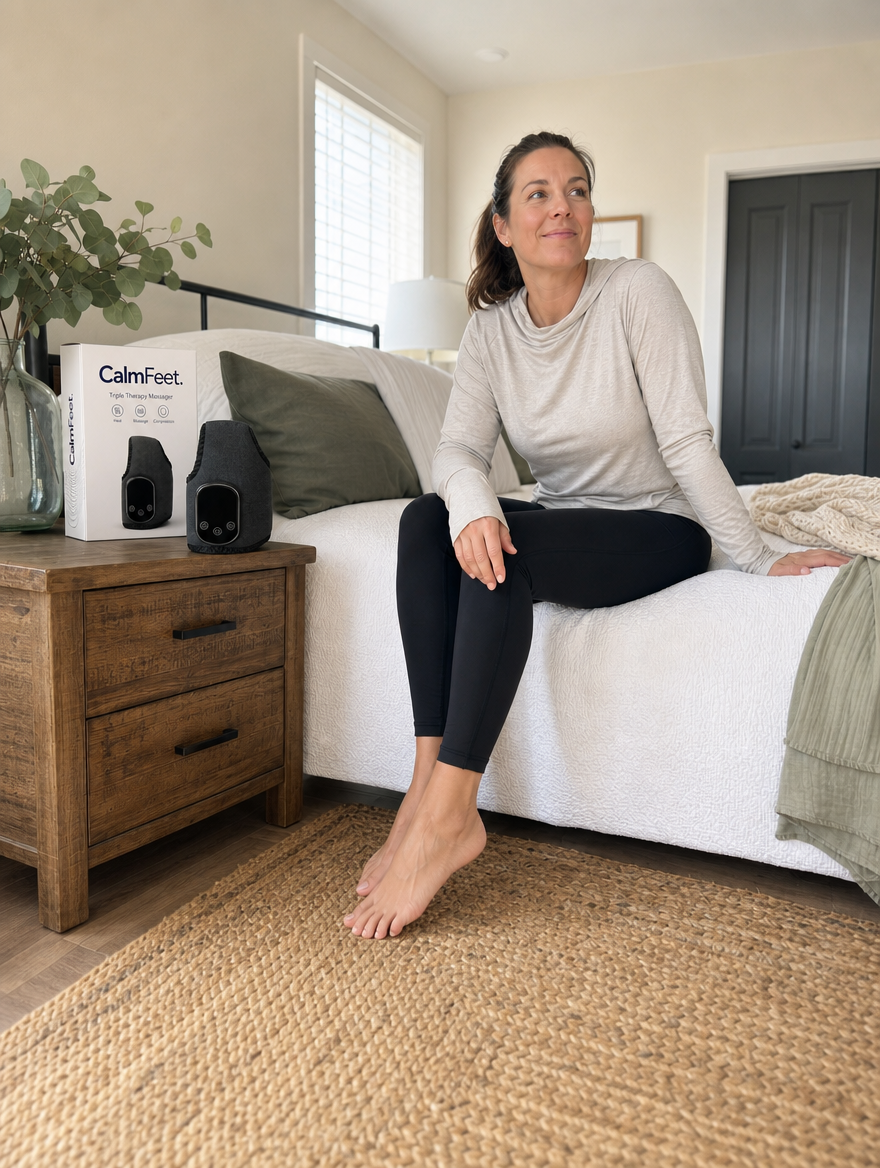 CalmFeet Triple Therapy Massager in use
